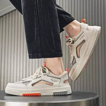 New summer breathable thin board shoes men s sports style trend board shoes mesh empty men s shoes versatile casual shoes 39 бежевый