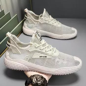 New summer breathable thin hollow mesh shoes sports running mesh shoes men s mesh light and comfortable trendy men s shoes 39 синий