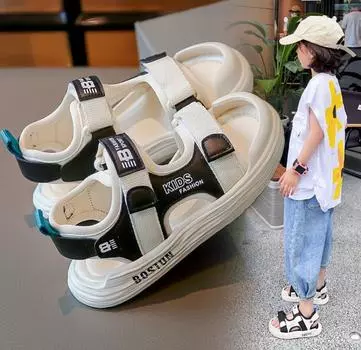 New Summer Children Sandals Girls Boys Beach Sandal Breathable Summer Kids Hook&loop Sports Sandlias Holiday Outdoors Sneaker 23 бежевый