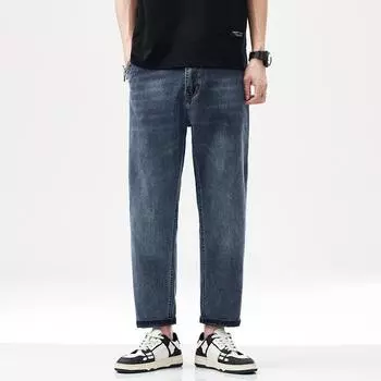 New Summer Cropped Pants New Cotton Elastic Loose Straight Business Middle-aged and Young Jeans 28