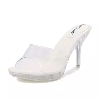 New summer fashion car model catwalk transparent crystal heel high heels women 35