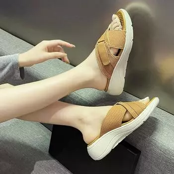 НОВЫЕ летние модные элегантные повседневные сандалии с открытым носком, легкие удобные тапочки на танкетке с круглым носком, НЕТ:2611 35