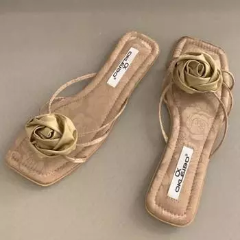 Новые летние модные сандалии Сандалии на плоской подошве Цветочные шлепанцы Женская обувь Ленивые слипоны Женская обувь 35 абрикосовый