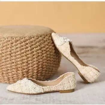 New Summer Fashion Women Slingback Shoes Fashion Bow-knot Women s Flat Shoes Pointed Toe Slip on Elegant Ladies Dress Shoes 35 бежевый