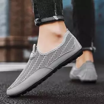 New summer fly-woven mesh beanie shoes men s viral trends one pedal breathable soft sole fashion casual shoes 39 бежевый