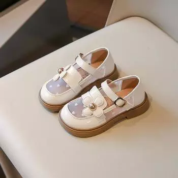 New Summer Girls Mesh Leather Shoes Fashion Chic Flower Children Princess Shoes Breathable Causal Kids Mary Jane Shoes for Party 23 чёрный