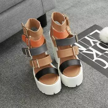 New Summer High Heel Sandals Women Hollow Out Thick Heel Colored Roman Fish Mouth Thick Sole Shoes Women s Shoes Sandales 35 коричневый
