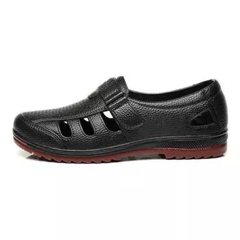 New Summer Hollow Out Mens Casual Sandals Breathable Soft Leather Mens Sandals Pu Rubber Cool Male Flat Sandals 7 чёрный