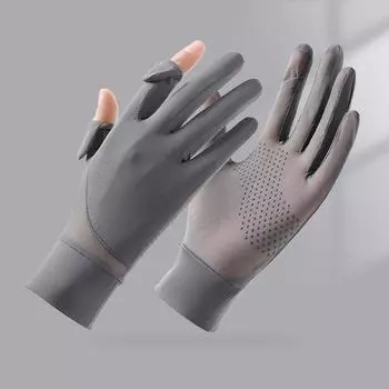 New Summer Ice Silk Gloves with Spliced Sun Protection UV Cooling Breathable and Anti Slip Driving Full Finger Cycling Gloves One size