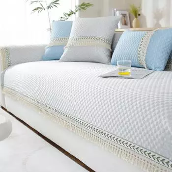 New Summer Ice Silk Sofa Cover Non-Slip Couch Cushion Jacquard Cool Cushion Living Room Sofa Backrest Armrest Leather Sofa Cover 70x70