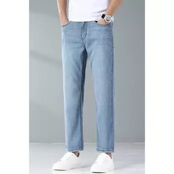 New Summer Ice Silk Style Men s Fit Straight Light Blue Jeans 28