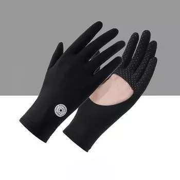 New Summer Ice Silk Sun Protection Gloves for Women Outdoor Driving and Cycling Anti Slip Thin Gloves with Palm Openings Touch Screen One Size
