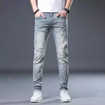 New Summer Jeans Slim Light Blue Feet Stretch Casual Long Pants for Men 28