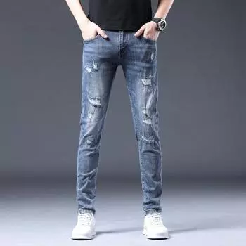 New Summer Jeans Slim Nine-point Stretch Casual Long Pants for Men 28 синий