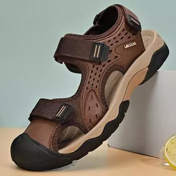 New summer large size men s sandals bag head anti-collision toe guard handmade sandals outdoor beach shoes 38 темно-коричневого