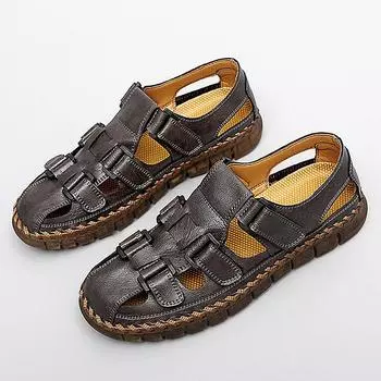 New Summer Leather Male Sandals Lightweight Men s Hollow Out Shoes Outdoor Comfortable Beach Sandals Breathable Casual Sneakers 38 чёрный