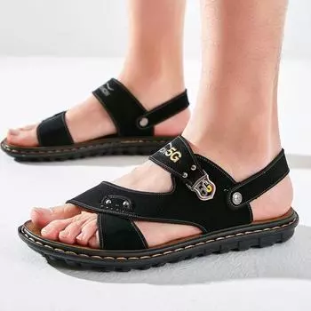 Новые летние мужские пляжные туфли, нескользящие, двухсторонние сандалии для ношения на открытом воздухе, мужские повседневные полутапочки 39 чёрный