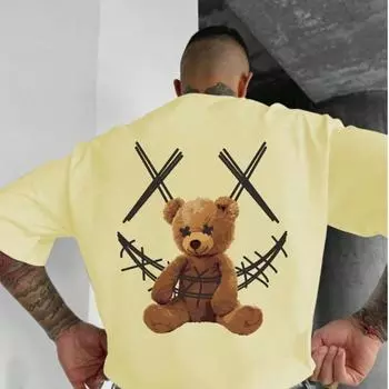 Новая летняя мужская модная футболка с рисунком мультяшного медведя, улыбающегося лица, мужская футболка, топ XS чёрный