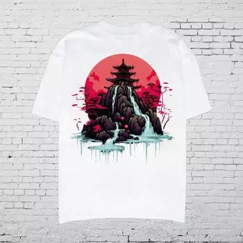 New Summer Men s Fashion T-shirt Personality Rockery Waterfall Printed Men s T-shirt Top XS чёрный