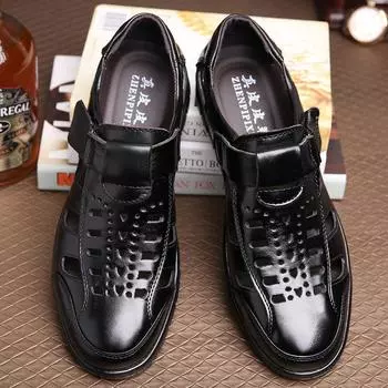 New summer men s sandals genuine leather casual bag head hole shoes cowhide wear-resistant hollow leather shoes 38