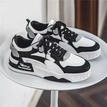 New summer Men s Sneakers Men s Comfortable Platform Shoes 2025 Trend Lace-up Vulcanized Shoes White Casual Sneakers Zapatillas 39 чёрный