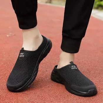 New summer mesh breathable men s shoes large size 46 casual simple trend flat bottom half drag 39