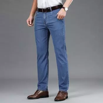 New Summer Mulberry Silk Fiber Thin Business Straight Jeans Super Soft and Smooth 28