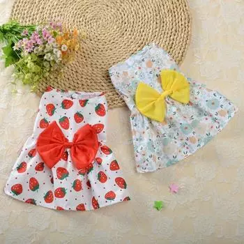 New summer on the new ultra-thin cool pet clothes dog meow pet fashion floral houdini knot princess skirt XS красный