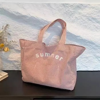 New Summer One-shoulder Cloth Bag Striped Women s Bag Casual Tote Bag Double-layer Bag Large Capacity Tote Bag