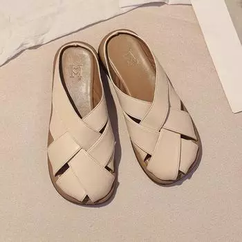 New summer outer wear design sense woven flat-bottomed bag head slippers women s retro hollow versatile casual sandals 35