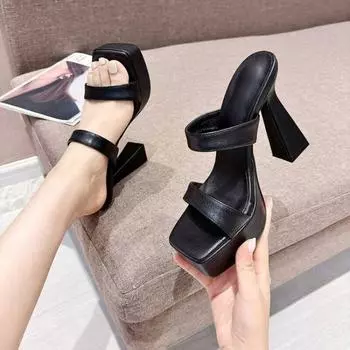 Новые летние женские тапочки на платформе с высоким каблуком, модные женские туфли с открытым носком для ночного клуба, туфли для стриптиза 34 чёрный