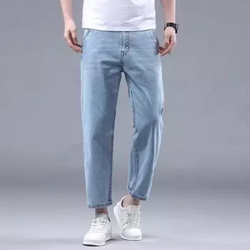 New Summer Pure Cotton Loose Straight Business Middle-aged and Young Men s Jeans 28
