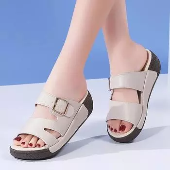 New Summer Sandals Rome Wedges Slippers Women s Shoes Fashion Buckle Platform Beach Shoe Ladies Casual Slippers Zapatos De Mujer 34 бежевый