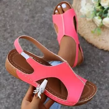 New summer sandals women s shoes large size casual slope heel thick sole elastic band fish mouth sandals women 36 зелёный