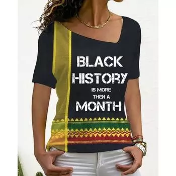 New Summer Short Sleeve Abstract 3D Printed Loose Slant Neck Women s T-shirt S