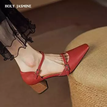 НОВЫЕ летние/весенние женские туфли с квадратным носком, босоножки на тонком каблуке, элегантные туфли на высоком каблуке из натуральной кожи для женщин, праздничная обувь 34 красный