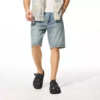 New Summer Structural Style Loose Loose Straight Jean Shorts Men s Denim Five-point Pants Short 28 синий