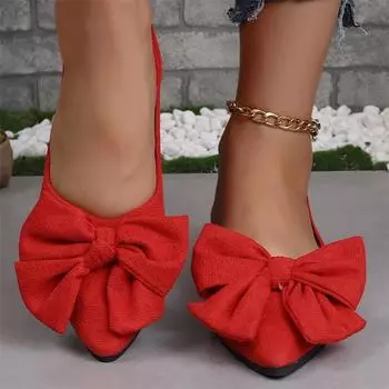 New Summer Style Fashionable Comfortable and Versatile Women s Shoes Casual Simple Wear-resistant Flat Bottom Bow Shoes 36 красный