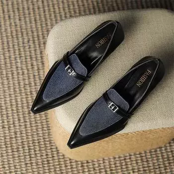 Новый летний стиль Модные Удобные Износостойкие Пряжка ремня Толстый каблук Средний острый носок Подходящие женские туфли-лодочки 35