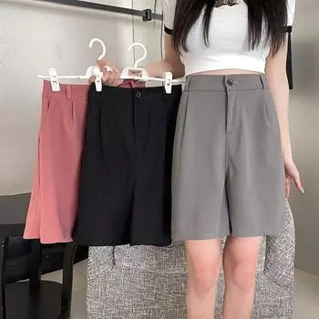 New Summer Suit Shorts for Women Korean Style Loose Large Size Casual High Waist Versatile Wide-leg Pants Five-point Pants S