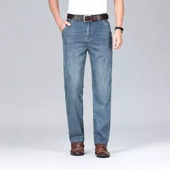 New Summer Tennis Jeans Men s Middle-aged Business High-waist Pants Loose Ice Silk Pants 29