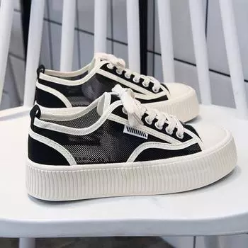New Summer Thin Breathable Canvas Shoes Women s Shoes Versatile Board Shoes Summer Girls Thick-soled Mesh Mesh Shoes 35 чёрный