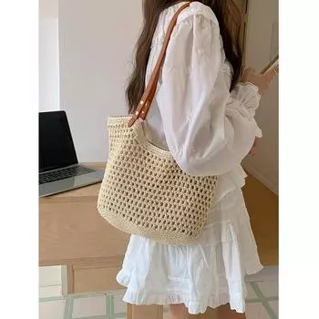 New Summer Versatile One-shoulder Beach Vacation Beach Bag Woven Straw Commuter Tote Bag Trend