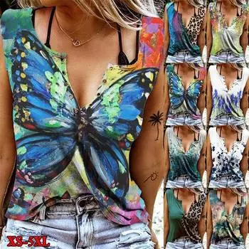New Summer Women s Fashion Tops Casual Printing 9Color Sleeveless Tank Tops(XS-5XL) XS