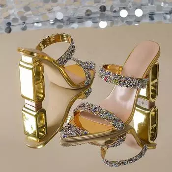 New summer women s thick heel gold senior socialite straps round head straps comfortable high heels straight batch 36 золотой