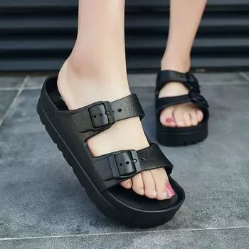 New Summer Women Sandals 2024 Woman Home Soft Bottom Fashion Sandals Women Femme Casual platform Sandals Open Toe Shoes 35 чёрный