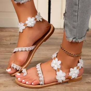 New Summer Women Sandals Female Slip-on Flat Sandals Fashion Sexy White Lace Roman Sandals Sandalias Mujer Sapato Feminino 36 белый