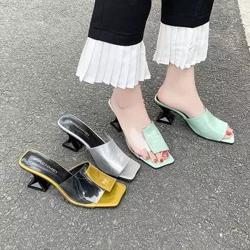 New Summer Women Slippers High Heels Sandals Fashion Candy Colors Female Casual Mixed Colour Shoes Silver Slippers 2024 35 золотой