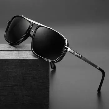 New Sunglasses Punk Sunglasses New Men s Square Uv400 Twin-beam Aviator Sunglasses чёрный