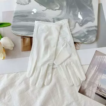 New Sunscreen Gloves Women s Thin Cool Breathable Sun-Proof UV-Proof Outdoor Cycling Hand Guard Short Decoration Tide Bows Finger Gloves-White